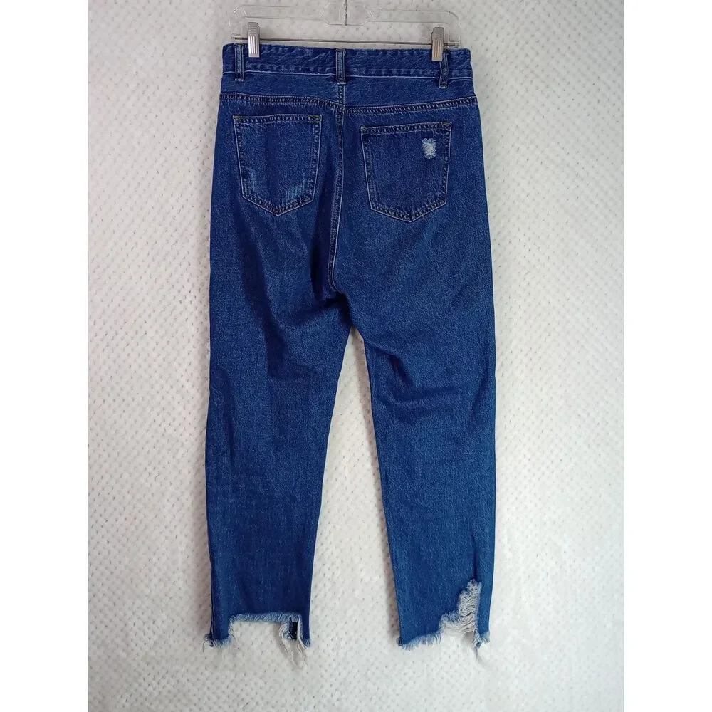 American Bazi Women's Medium High Waist Deconstructed Boyfriend Jeans